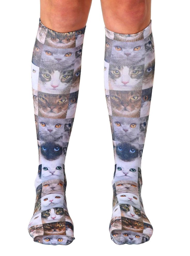 Cat Faces Knee High Socks Meow Mix, Cat Prints, Cat Things, Cat Faces, Handmade Socks, Cat Shoes, Cute Slippers, Leggings And Socks, Cat Socks