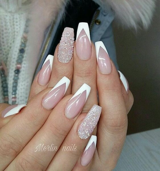 34 Luxury Coffin French Tip Nail Designs Honeycomb Nail, Merlin Nails, Notpolish Nails, White Tip Nail Designs, Summer Stiletto Nails, White Tip Nails, French Tip Nail Designs, Formal Nails, Diamond Nails