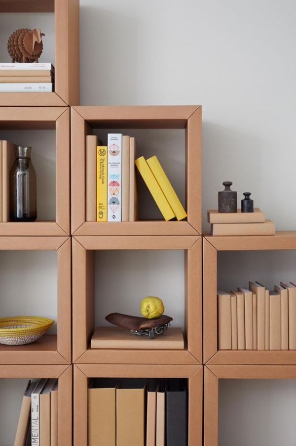 the bookshelf has many different types of books on it