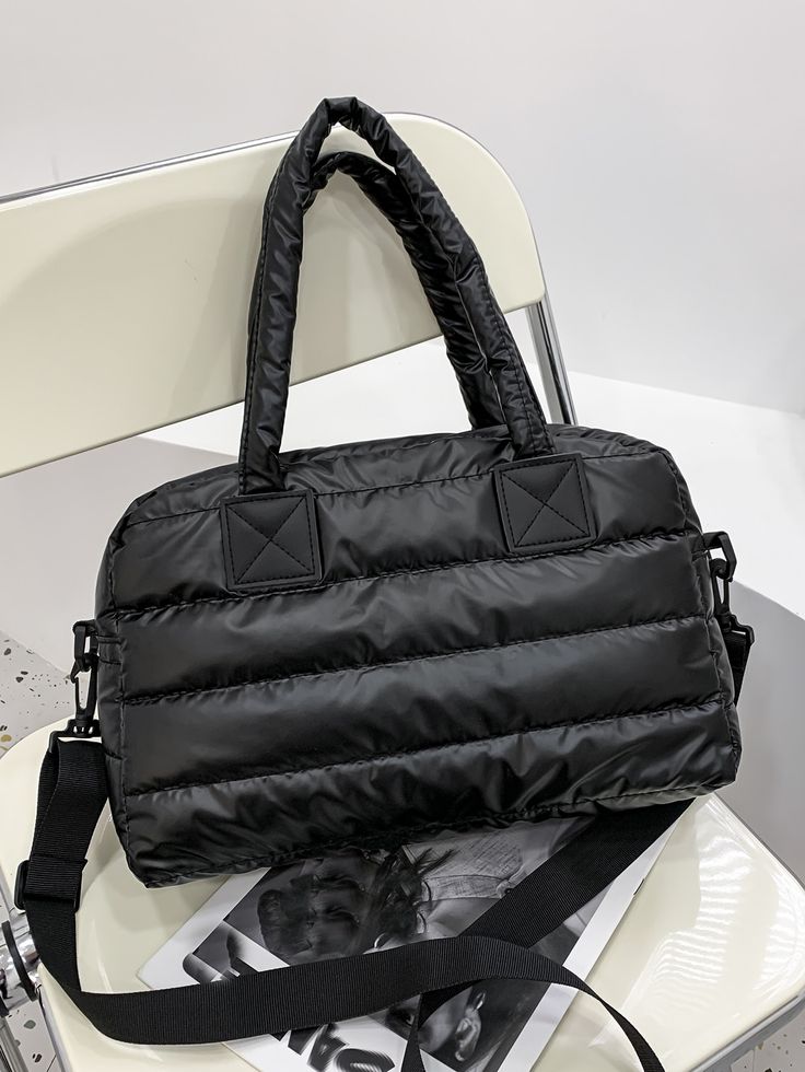 Black Fashionable   Nylon      Women Bags Winter Handbags, Athletic Aesthetic, Quilted Top, Bags Style, Girly Bags, Handbags Casual, Tote Handbag, Quilted Bag, Womens Tote