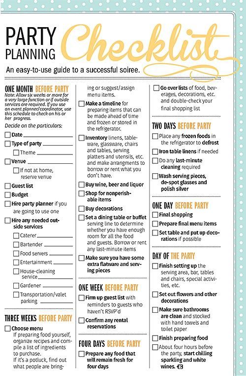 a party planning checklist with polka dots on the bottom and yellow lettering that says,'party planning an easy - to - use guide to successful sol