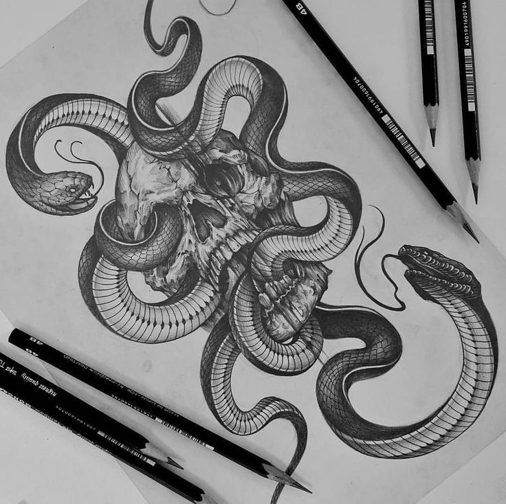 an octopus and snake tattoo design on paper