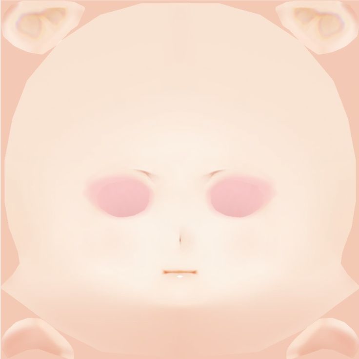 the face of a baby doll with two pink eyes and large, round ears on it's head