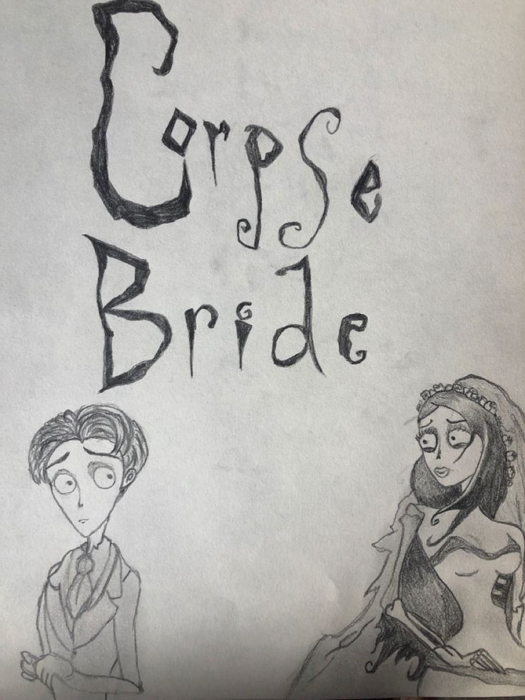 a drawing of two people standing next to each other with the words corpse bride written on them