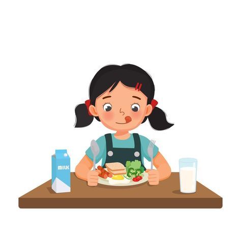 Breakfast With Bread, Egg Broccoli, Cartoons Eating, Broccoli Vegetable, Good Morning Cartoon, Vegetable Cartoon, Girl Eating, Illustration Art Kids, Eating Breakfast