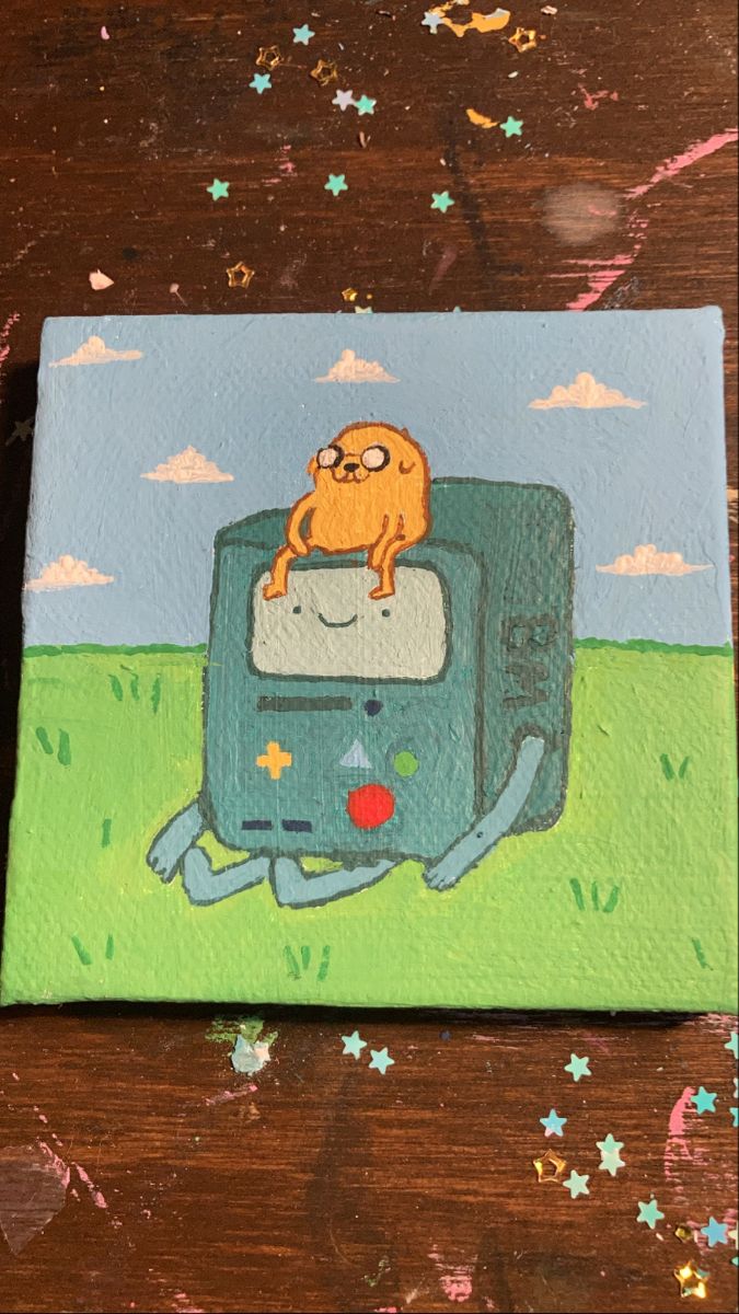 a painting of a cat sitting on top of a tv