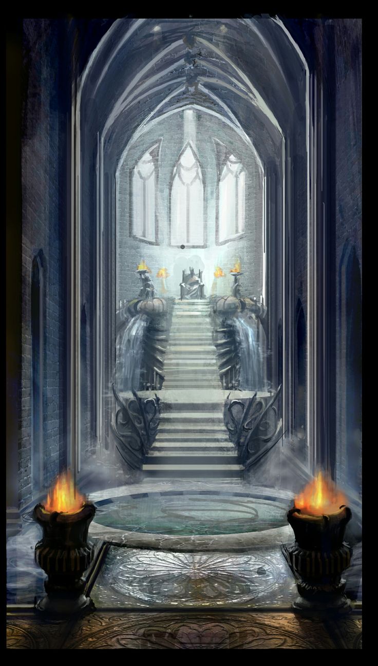 an artistic rendering of a stairway leading up to a building with two candles in front of it