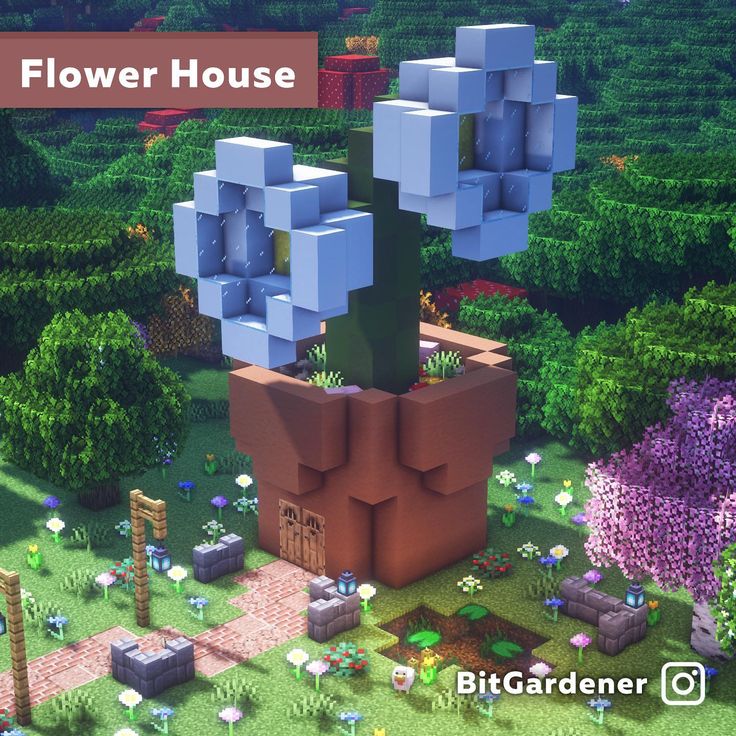 an image of a flower house in the middle of some plants and flowers around it