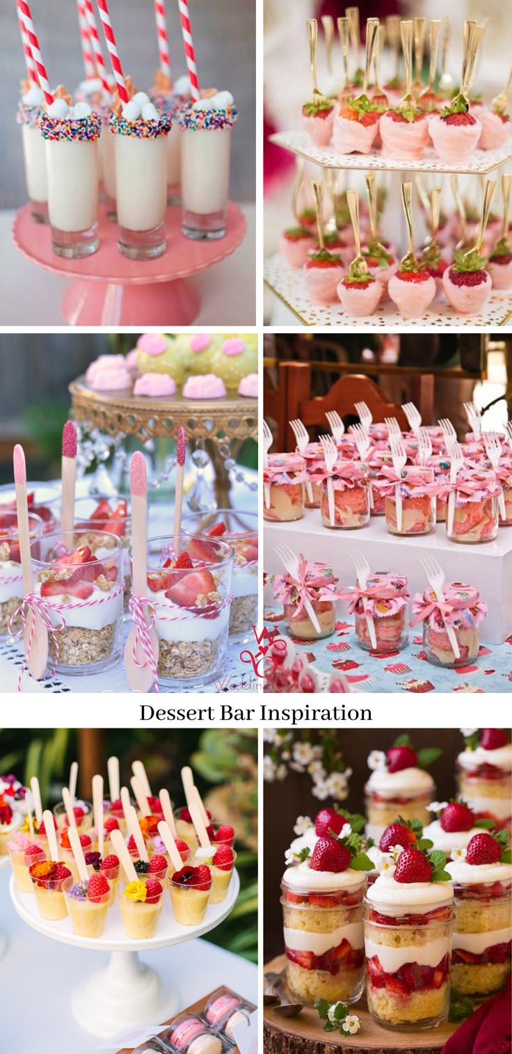 the dessert bar is decorated in pink and white