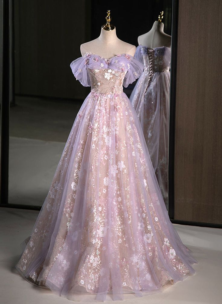 Gaun Abad Pertengahan, Princess Evening Dress, Purple Tulle, Purple Evening Dress, Evening Dress Floor Length, Sequin Prom Dress, Prom Dress Inspiration, Pretty Prom Dresses, Fairytale Dress