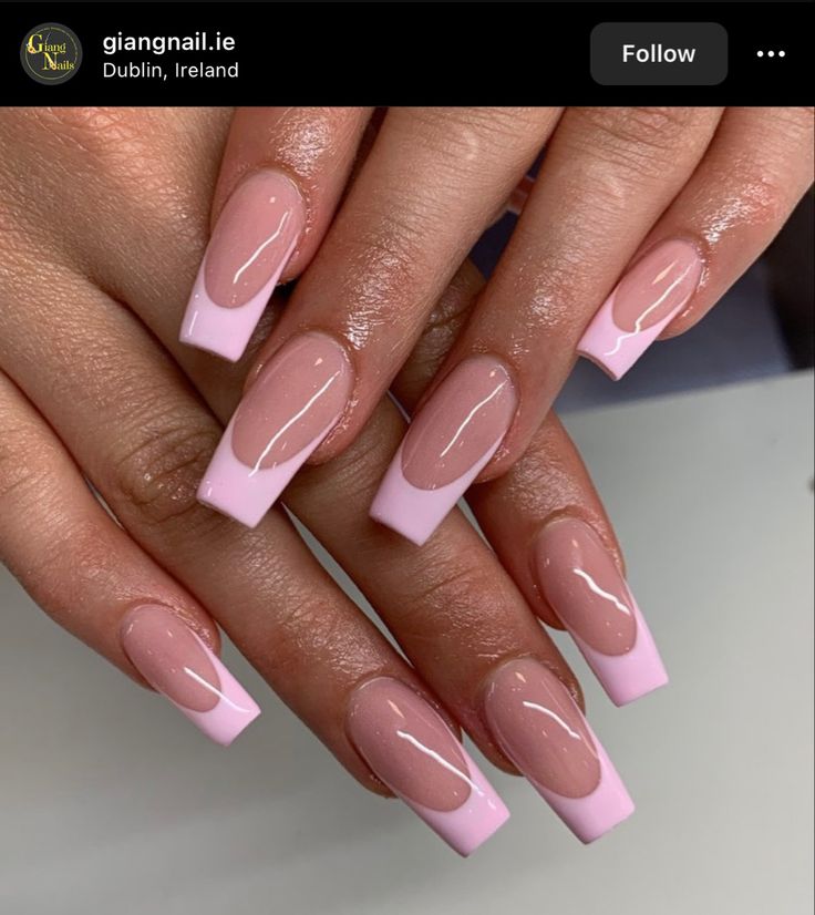 Simple Pink Nails Coffin, Coffin Acrylic Nails French Tip Pink, Ballet Pink Acrylic Nails, Medium Length Pink French Tip Nails, Light Pink French Tip Nails With Design, Pastel Pink French Tip Nails Square, Light Pink French Tip Nails Ballerina, Pastel Pink Nails French Tip, Cute Pink Nails French Tip