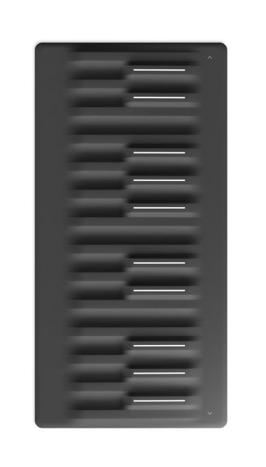 a black and white photo of the side of a window with horizontal blinds on it