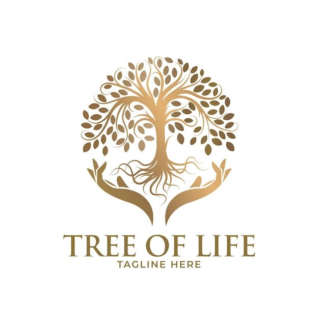 the tree of life logo is shown with hands holding it and roots growing out of it