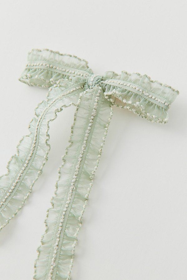 Hair clip trimmed with a textured lace hair bow for a coquette-cool look. Features Textured lace bow hair clip Lace hair bow with a textured finish Secure hair clip backing Content + Care Polyester, mixed metal Spot clean Imported | Textured Lace Bow Hair Clip in Light Green, Women's at Urban Outfitters Bows For Hair, Cottagecore Hair, Lace Hair Bow, Mini Hair Bows, Scream 3, Bow Light, Pinterest Contest, Christmas Board, Bow Hair Clip