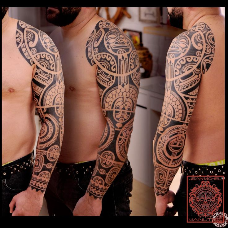 two men with tattoos on their arms and chest, both showing different designs in the same image