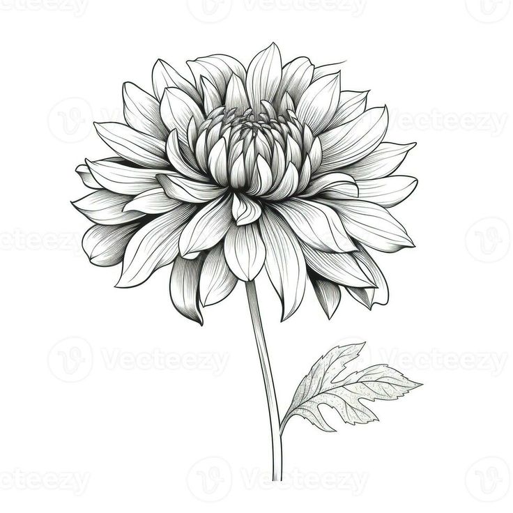 a black and white drawing of a large flower