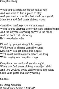 a poem written in black and white with the words campfire song