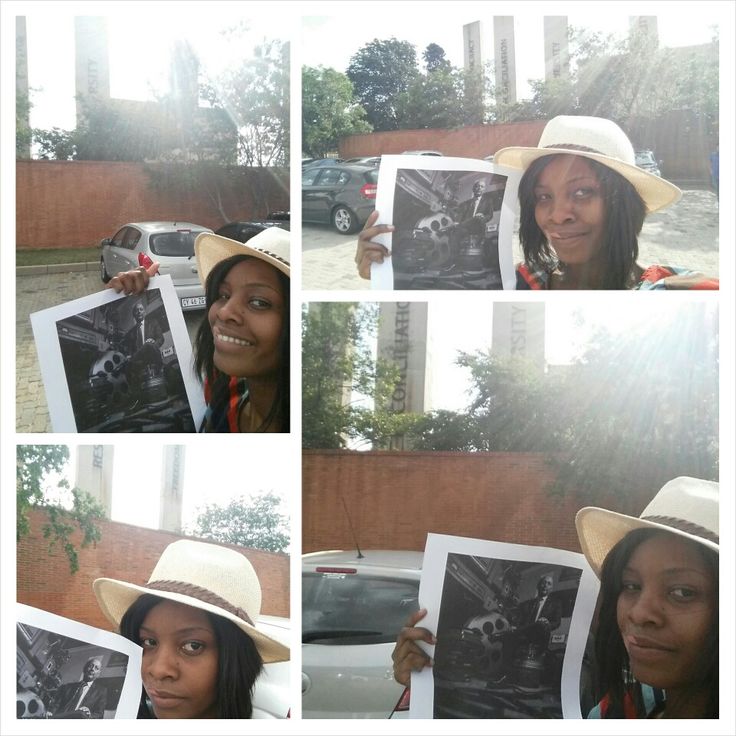 a collage of photos shows a woman holding up pictures