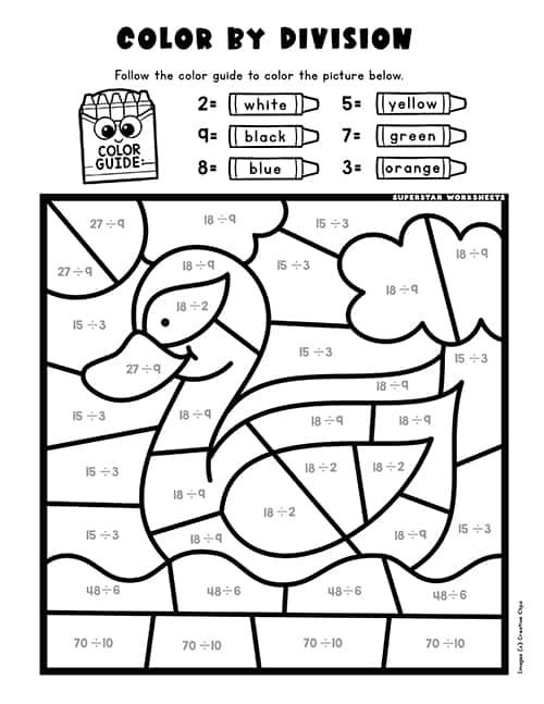 the color by division worksheet for children to learn how to draw and color