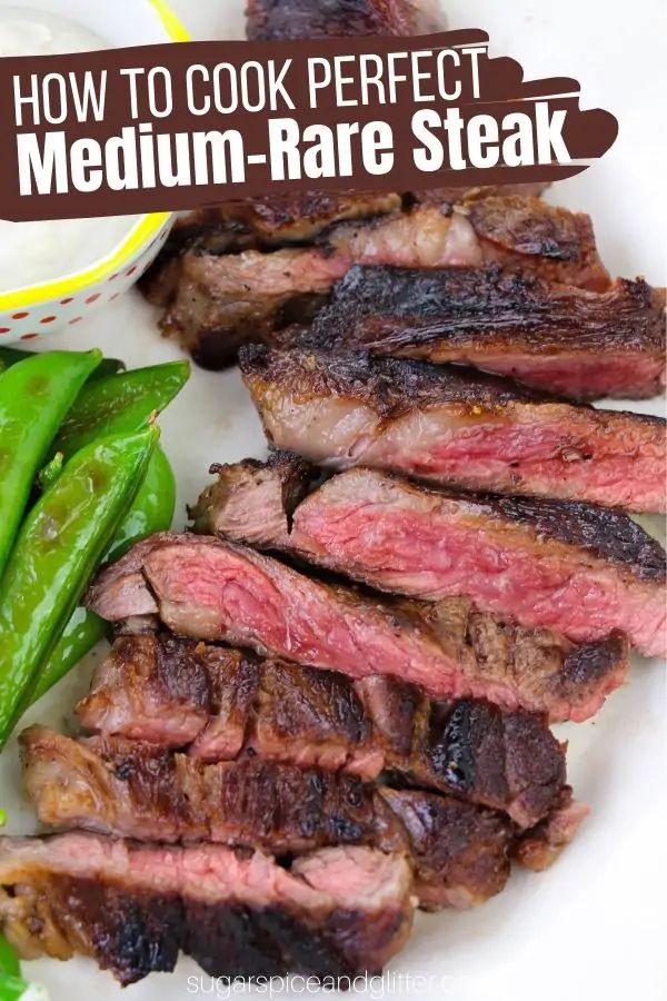 how to cook perfect medium - rare steak with green beans and sugar snap peas on the side