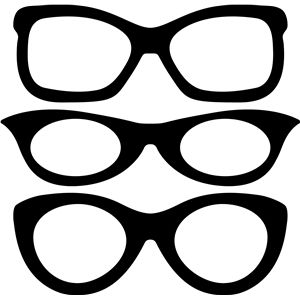 three pairs of glasses are shown in black on a white background, each with different shapes and sizes