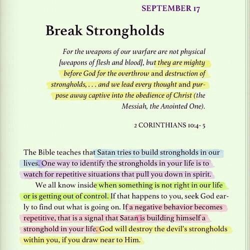 an open bible with the words break strongfolds written in different colors and font