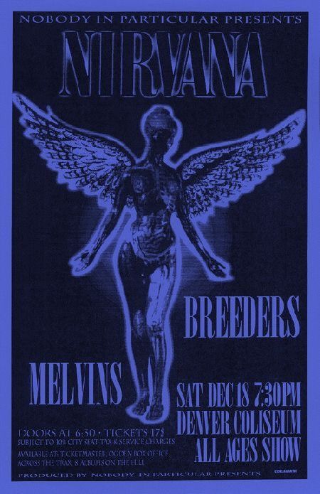 the poster for nirvana's concert with an image of a female angel on it