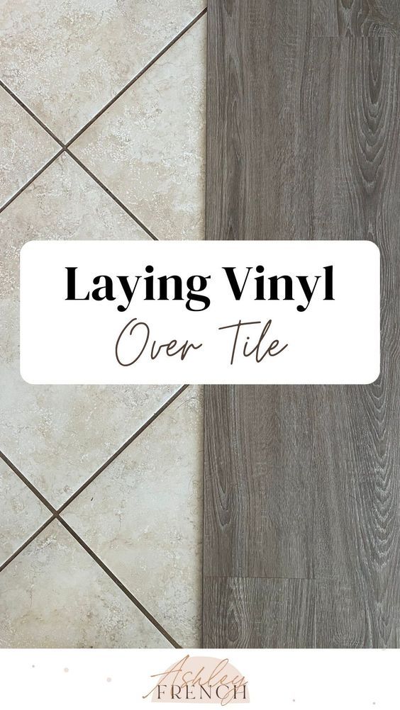 a tile floor with the words laying vinyl over it and an image of wood floors