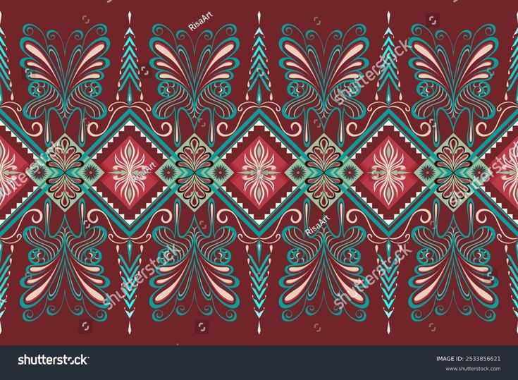 an abstract design with red and blue colors on a maroon background stock photo - image