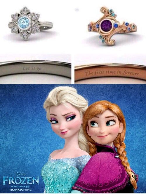 an image of two frozen princess rings with the names of their favorite characters on them