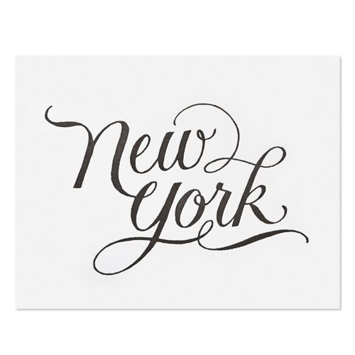 the word new york written in cursive writing on a white paper with black ink