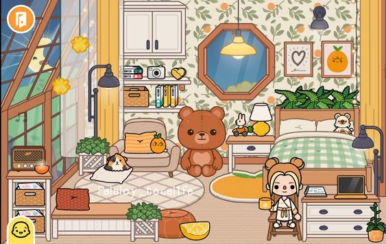 a room filled with furniture and a teddy bear