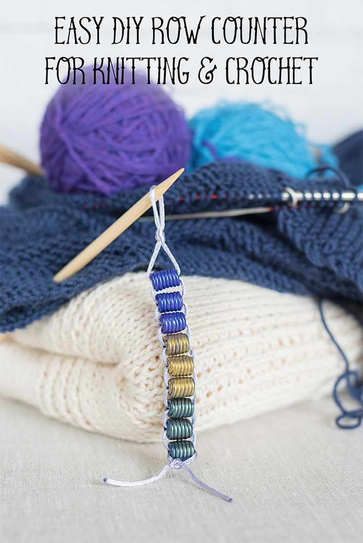 a pile of yarn and knitting needles with the words easy diy row counter for knitting and crochet