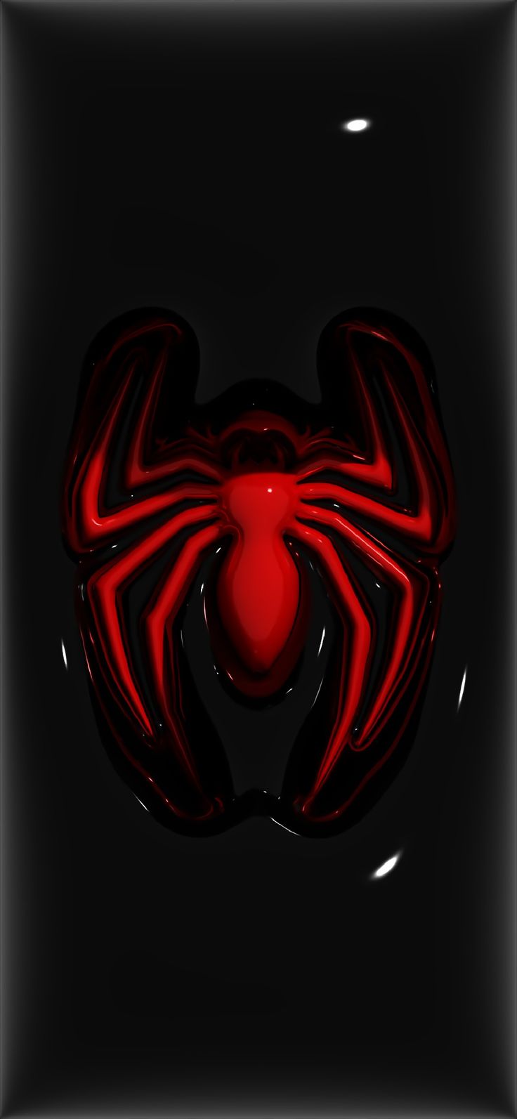 a red and black spider logo on a black background