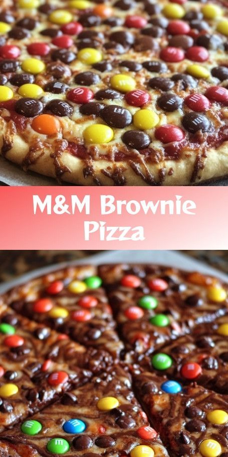 two different pizzas with m & m brownie toppings on them and the same one