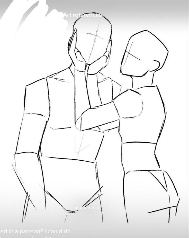 a drawing of two people standing next to each other with their arms around one another