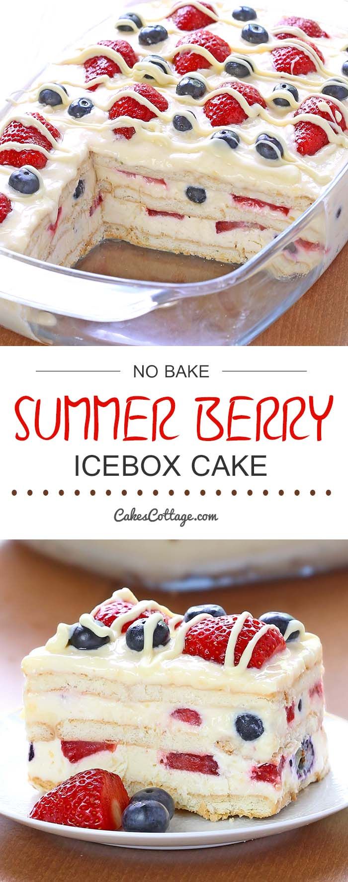 no bake summer berry icebox cake on a plate