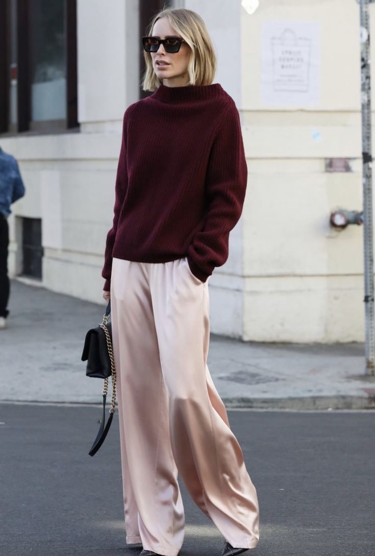 Silk Pants Outfit, Looks Street Style, Anine Bing, Silk Pants, 가을 패션, Autumn Outfit, Mode Vintage, Dusty Pink, Autumn Winter Fashion