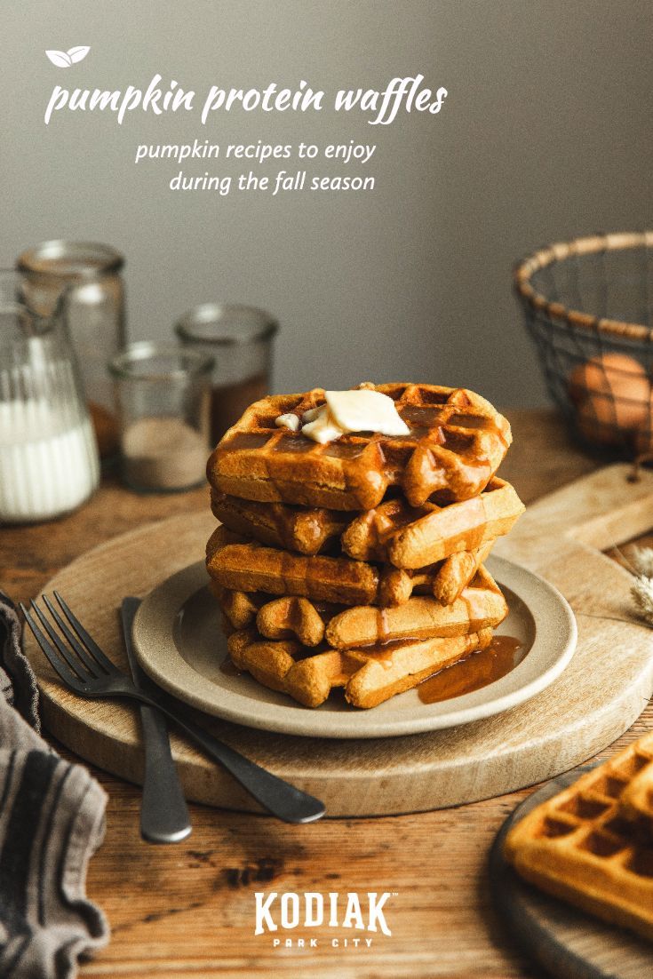 Pumpkin Protein Waffles Pumpkin Waffles Healthy, Pumpkin Protein Waffles, Protein Mix Recipes, Thanksgiving Camping, Fall Waffles, Kodiak Recipes, Pumpkin Waffles Recipe, Low Calorie Pumpkin, Healthy Waffles