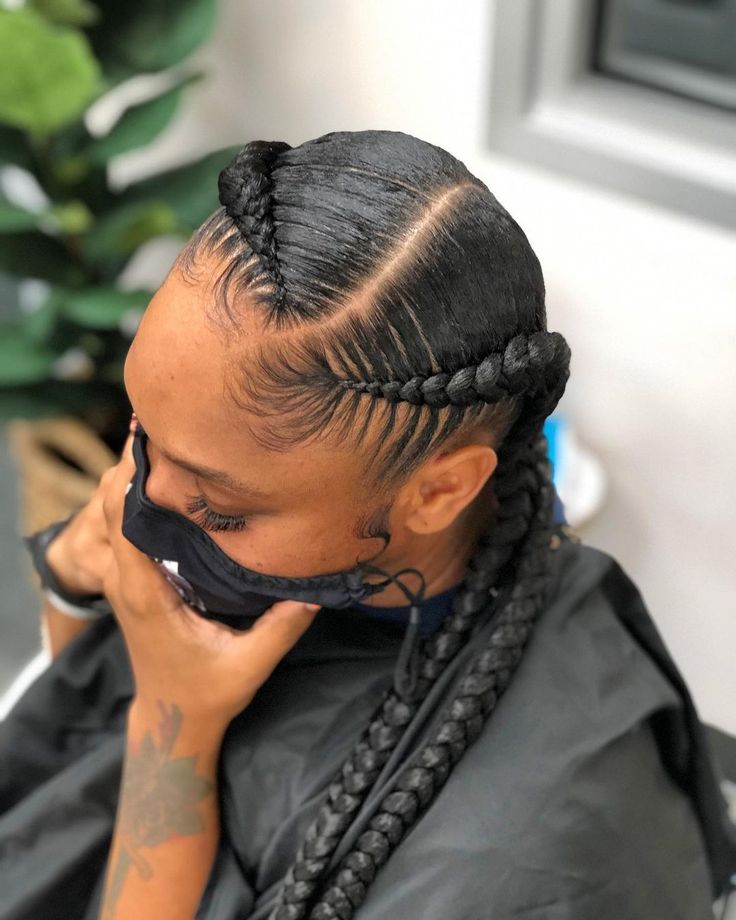 Two Big Cornrows For Pretty Ladies 2 Cornrow Braids, Big Cornrow Braids, Big Cornrows Hairstyles, Two Cornrow Braids, Big Cornrows, Cornrow Updo Hairstyles, Cornrow Braid Styles, Cornrows Braids For Black Women, Two Braid Hairstyles