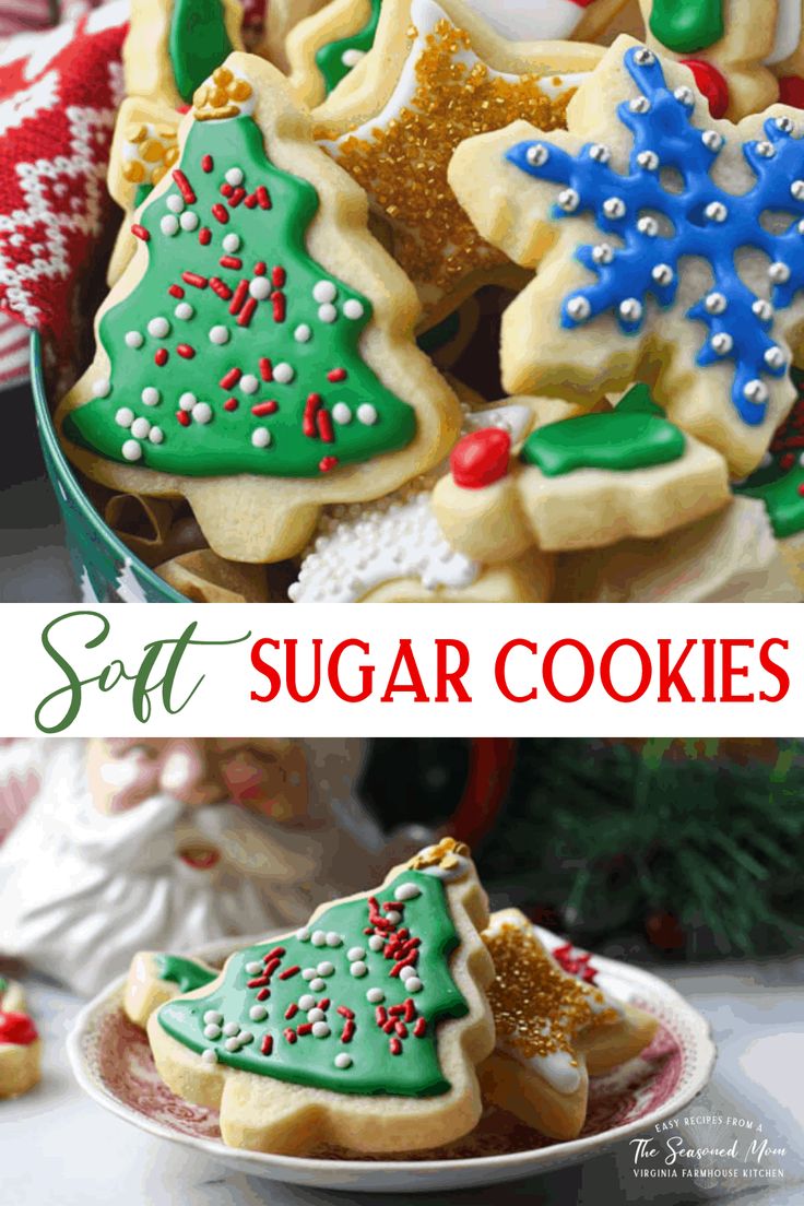 christmas sugar cookies are on a plate