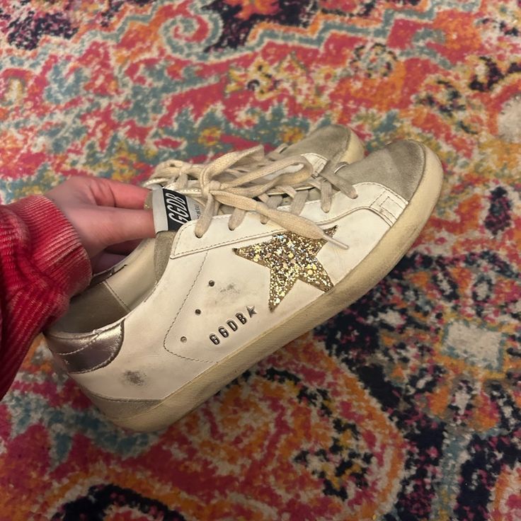 Golden Goose’s In Great Condition! Size 7 But Fit A 7 1/2 As Well. Super Cute With Jeans Or Even A Dress! And Great For Rushing A Sorority! Price Negotiable!! Goose Shoes, Golden Goose Shoes, Golden Goose, Shoes Women, A Dress, Sorority, Womens Shoes Sneakers, Shoes Sneakers, Super Cute