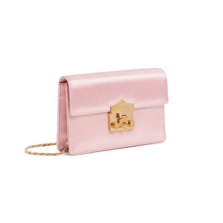 Flash Wallet clutch in baby pink satin with mat gold removable chain. Details : Snap closure Mat Gold accessories6 cc compartment Internal pocket Measurements : 18x12x4 cm Made in Italy Formal Clutch Wallet With Chain Strap, Pink Clutch With Chain Strap For Events, Pink Clutch With Chain Strap For Formal Occasions, Formal Pink Clutch With Chain Strap, Pink Evening Wallet On Chain With Chain Strap, Pink Evening Bag With Chain Strap, Pink Evening Bag With Chain Strap For Events, Elegant Evening Wallets With Gold-tone Hardware, Chic Pink Clutch For Formal Occasions