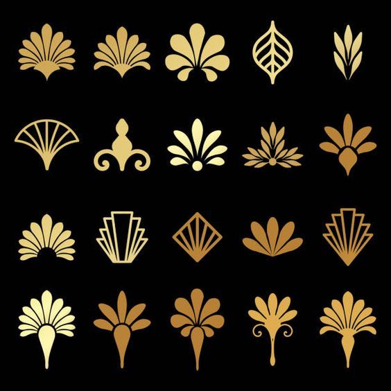 golden art deco design elements on black background