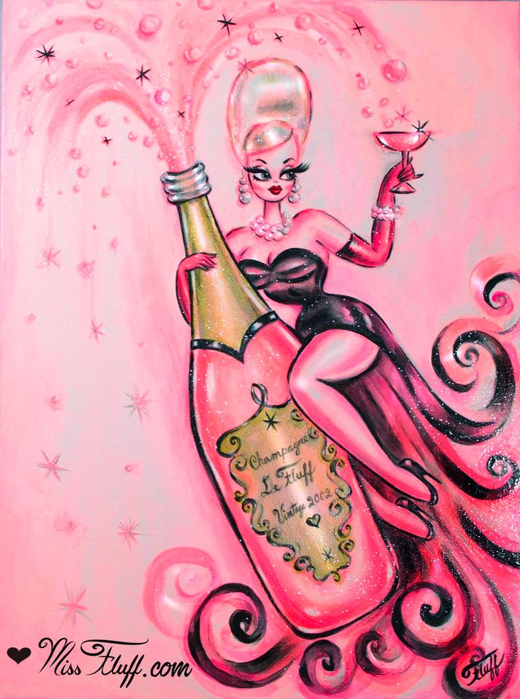 a drawing of a woman sitting on top of a bottle with a wine glass in her hand