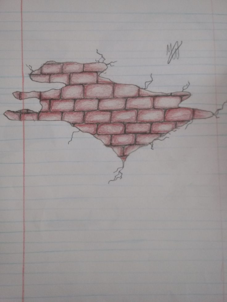 a piece of paper with a drawing of a brick wall in the shape of a map