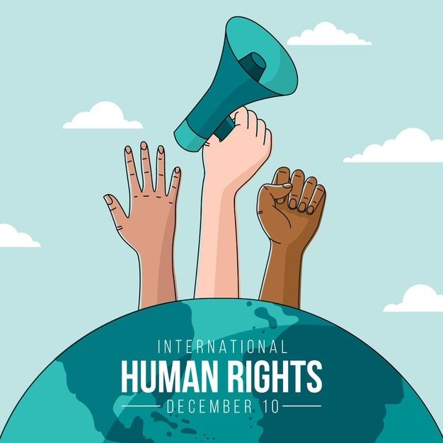 hands holding up a megaphone with the words international human rights day written below it