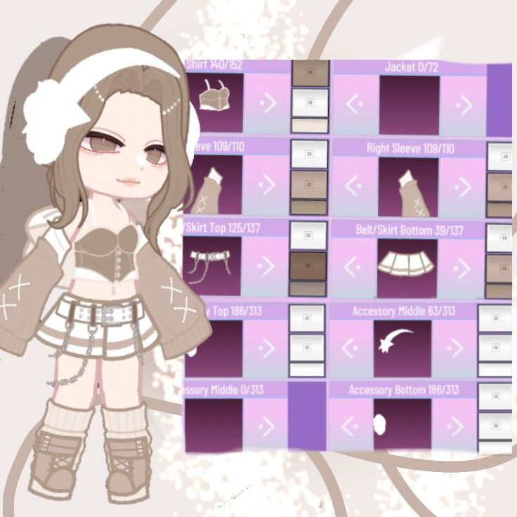 an anime character standing in front of a display case with clothes and accessories on it