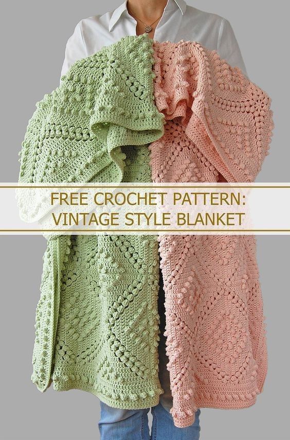 two crocheted shawls with text that reads free crochet pattern vintage style blanket