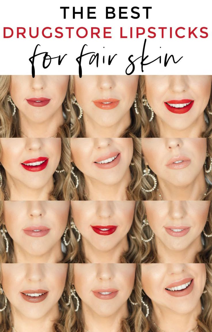 The best drugstore lipsticks for fair skin #makeup #beauty #lipsticks #drugstoremakeup Best Wedding Lip Color, Fall Drugstore Lipstick, Lipstick For Blondes With Blue Eyes, Simple Elegant Eye Makeup, Drugstore Lipstick For Fair Skin, 2023 Lipstick Trends, Make Up Fair Skin, Best Nude Lipstick For Medium Skin, Lipstick Fair Skin